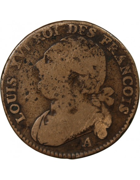 LOUIS XVI, CONSTITUTION - 12 DENIERS 1791 A PARIS