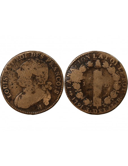 LOUIS XVI, CONSTITUTION - 12 DENIERS 1791 A PARIS