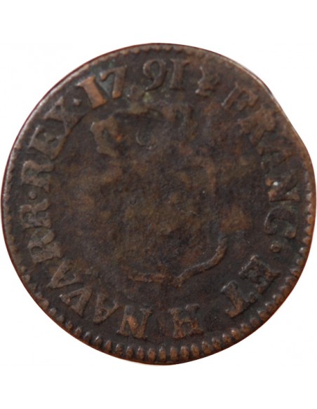 Louis XVI 1 liard Cuivre 1791 H La Rochelle