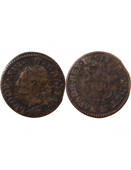 Louis XVI 1 liard Cuivre 1791 H La Rochelle