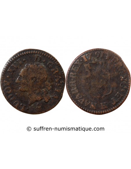 Louis XVI 1 liard Cuivre 1791 H La Rochelle