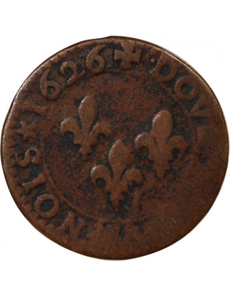 Louis XIII 1 double tournois Cuivre 1626 G Poitiers