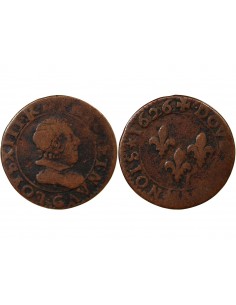 Louis XIII 1 double tournois Cuivre 1626 G Poitiers 2
