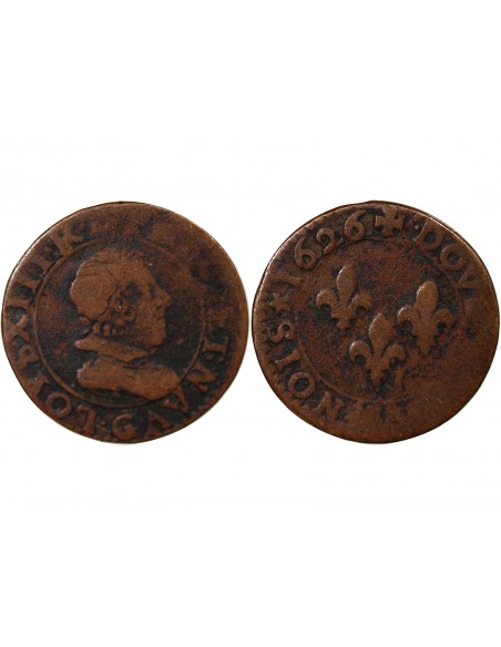 Louis XIII 1 double tournois Cuivre 1626 G Poitiers