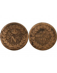 NAPOLEON I - DECIME Siège de Strasbourg 1814 BB avec points 2