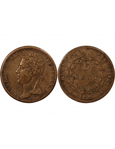 COLONIES FRANCAISES, CHARLES X - 5 CENTIMES 1825 A PARIS
