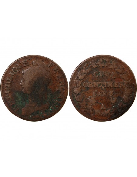 5 centimes Cuivre AN 8 AA Metz