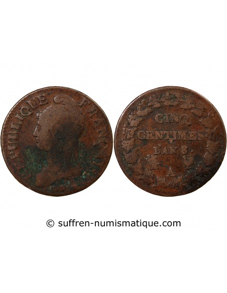 5 centimes Cuivre AN 8 AA Metz