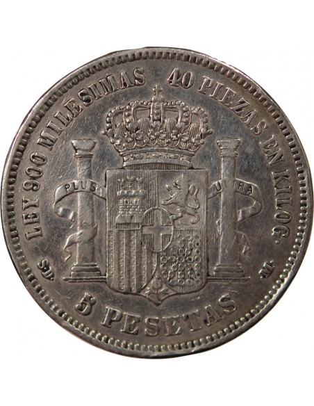 ESPAGNE, GOUVERNEMENT PROVISOIRE - 5 PESETAS ARGENT - 1870 M MADRID