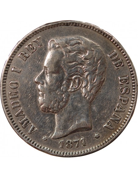 ESPAGNE, GOUVERNEMENT PROVISOIRE - 5 PESETAS ARGENT - 1870 M MADRID