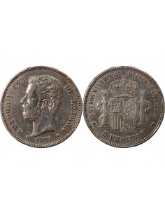 ESPAGNE, GOUVERNEMENT PROVISOIRE - 5 PESETAS ARGENT - 1870 M MADRID