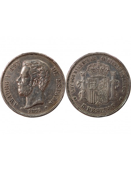 ESPAGNE, GOUVERNEMENT PROVISOIRE - 5 PESETAS ARGENT - 1870 M MADRID