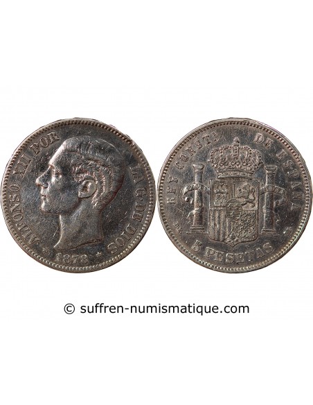 Espagne Alphonse XII d'Espagne 5 pesetas Argent 1878 AI Madrid