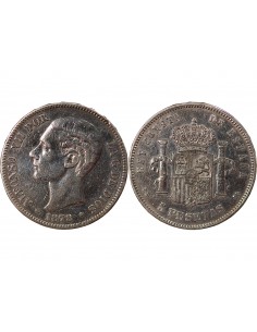 Espagne Alphonse XII d'Espagne 5 Pesetas Argent 1878 AI Madrid 2