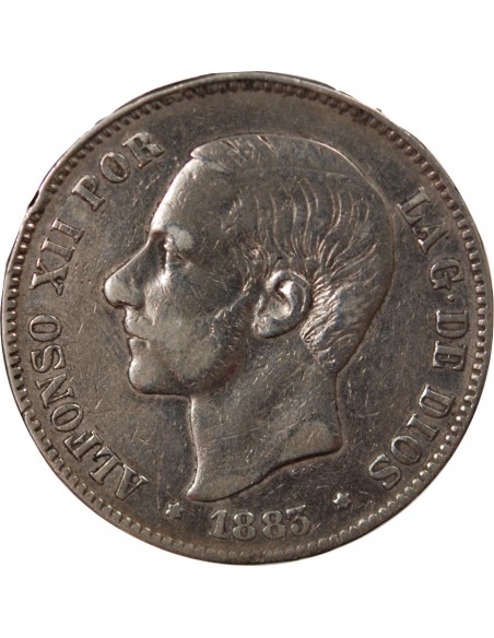 Espagne Alphonse XII d'Espagne 5 pesetas Argent 1883 AI Madrid
