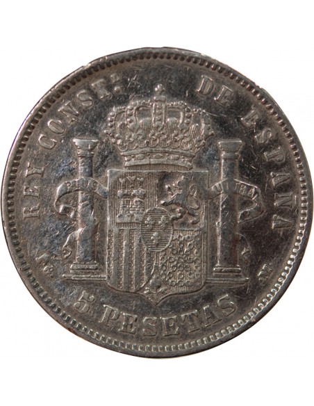 Espagne Alphonse XIII d'Espagne 5 pesetas Argent 1891 AI Madrid