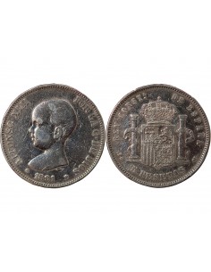 Espagne Alphonse XIII d'Espagne 5 pesetas Argent 1891 AI Madrid 2