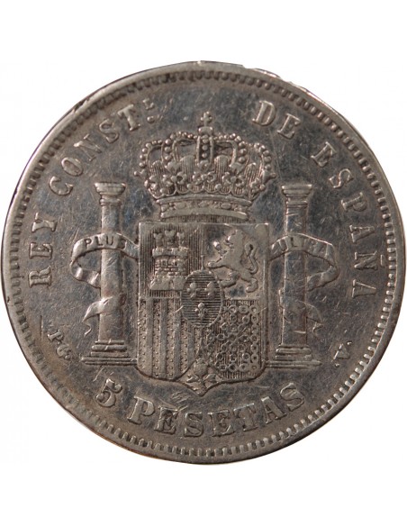 ESPAGNE, ALPHONSE XIII - 5 PESETAS ARGENT 2e PORTRAIT - 1894 M MADRID