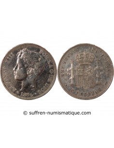Espagne Alphonse XIII d'Espagne 5 Pesetas Argent 1896 AI Madrid
