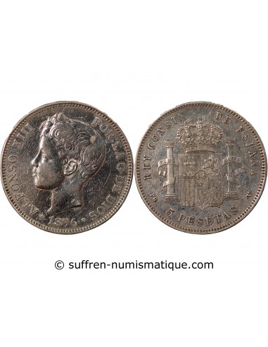 Espagne Alphonse XIII d'Espagne 5 pesetas Argent 1896 AI Madrid