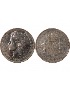Espagne Alphonse XIII d'Espagne 5 Pesetas Argent 1896 AI Madrid 2