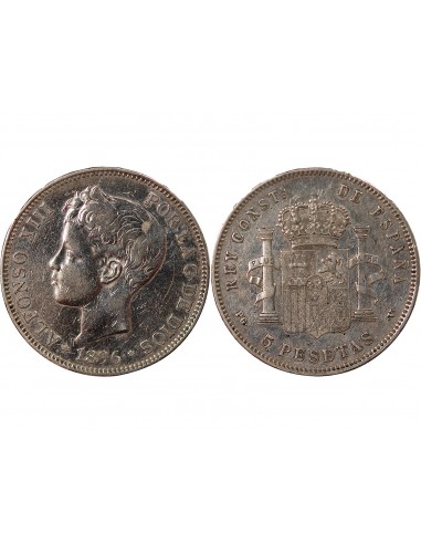 Espagne Alphonse XIII d'Espagne 5 pesetas Argent 1896 AI Madrid