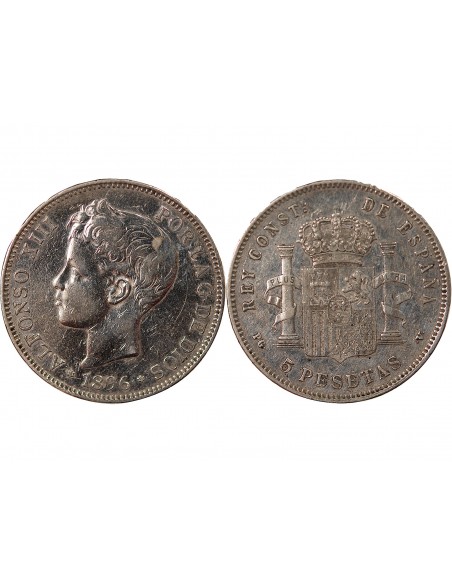 Espagne Alphonse XIII d'Espagne 5 pesetas Argent 1896 AI Madrid