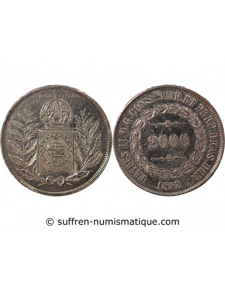 Brésil Pedro II 2000 reis Argent 1852 R Rio de Janeiro