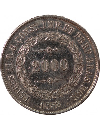 Brésil Pedro II 2000 reis Argent 1852 R Rio de Janeiro