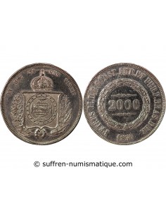 Brésil Pedro II 2000 reis Argent 1852 R Rio de Janeiro