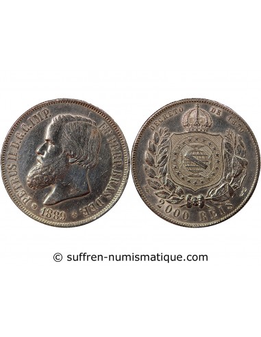 Brésil Pedro II 2000 reis Argent 1889 R Rio de Janeiro