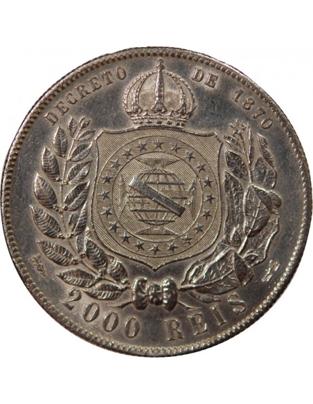 Brésil Pedro II 2000 reis Argent 1889 R Rio de Janeiro