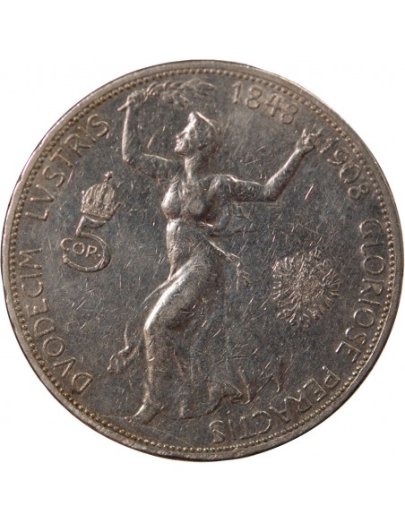 AUTRICHE, FRANÇOIS-JOSEPH Ier - 5 CORONA ARGENT JUBILE 1908 VIENNE