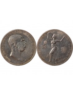 AUTRICHE, FRANÇOIS-JOSEPH Ier - 5 CORONA ARGENT JUBILE 1908 VIENNE 2