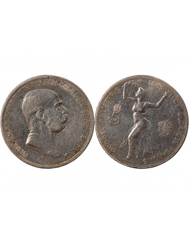 AUTRICHE, FRANÇOIS-JOSEPH Ier - 5 CORONA ARGENT JUBILE 1908 VIENNE