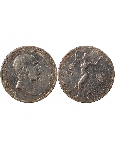 AUTRICHE, FRANÇOIS-JOSEPH Ier - 5 CORONA ARGENT JUBILE 1908 VIENNE
