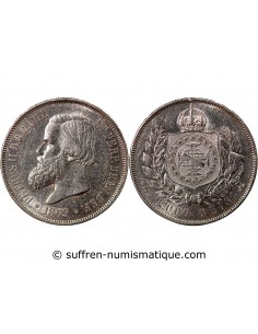 Brésil Pedro II 2000 Reis Argent 1869 R Rio de Janeiro