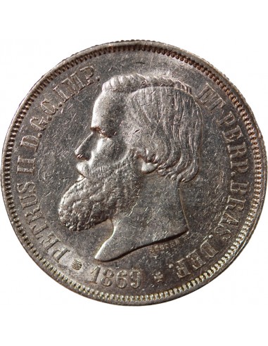 Brésil Pedro II 2000 reis Argent 1869 R Rio de Janeiro