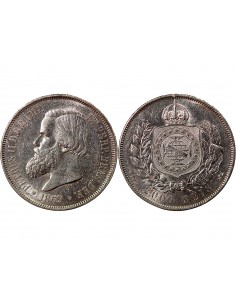 Brésil Pedro II 2000 Reis Argent 1869 R Rio de Janeiro 2