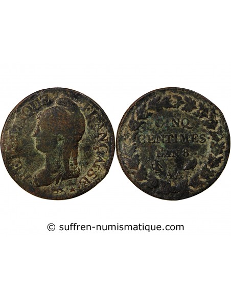 5 centimes Cuivre AN 8 AA Metz