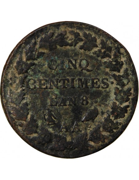 5 centimes Cuivre AN 8 AA Metz