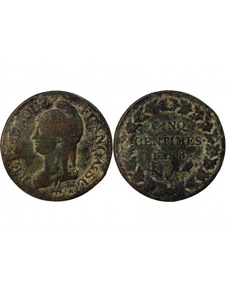 5 centimes Cuivre AN 8 AA Metz