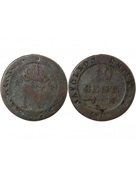 Napoléon Ier, Empereur de France, Roi d'Italie 10 centimes Billon 1809 M Toulouse
