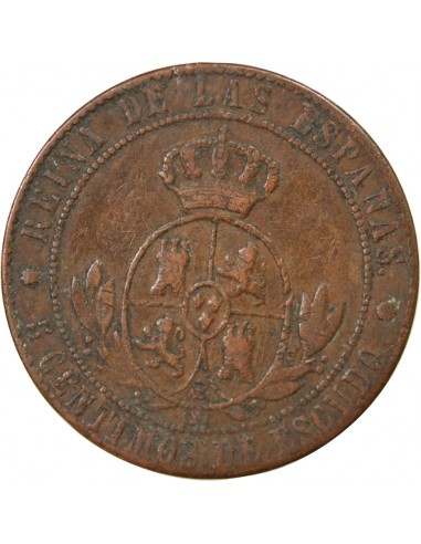 Espagne Isabelle II, Reine Espagnol 5 centimes Bronze 1868 Barcelone