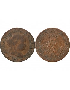 Espagne Isabelle II, Reine Espagnol 5 centimes Bronze 1868 Barcelone 2