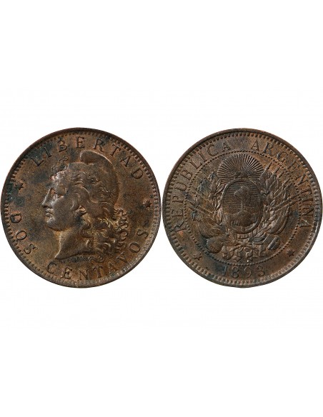 Argentine 2 Centavos Bronze 1893