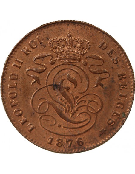 BELGIQUE, LEOPOLD II - 2 CENTIMES, LEGENDE EN FRANCAIS, 1876