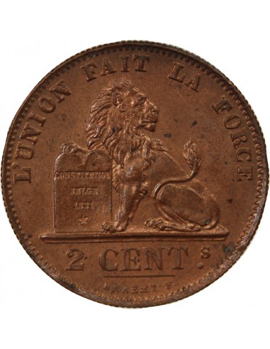 BELGIQUE, LEOPOLD II - 2 CENTIMES, LEGENDE EN FRANCAIS, 1876