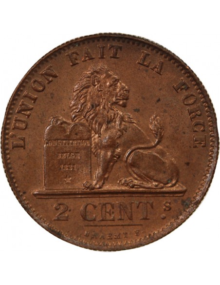 BELGIQUE, LEOPOLD II - 2 CENTIMES, LEGENDE EN FRANCAIS, 1876