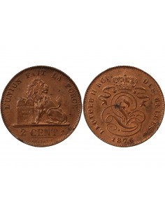BELGIQUE, LEOPOLD II - 2 CENTIMES, LEGENDE EN FRANCAIS, 1876 2